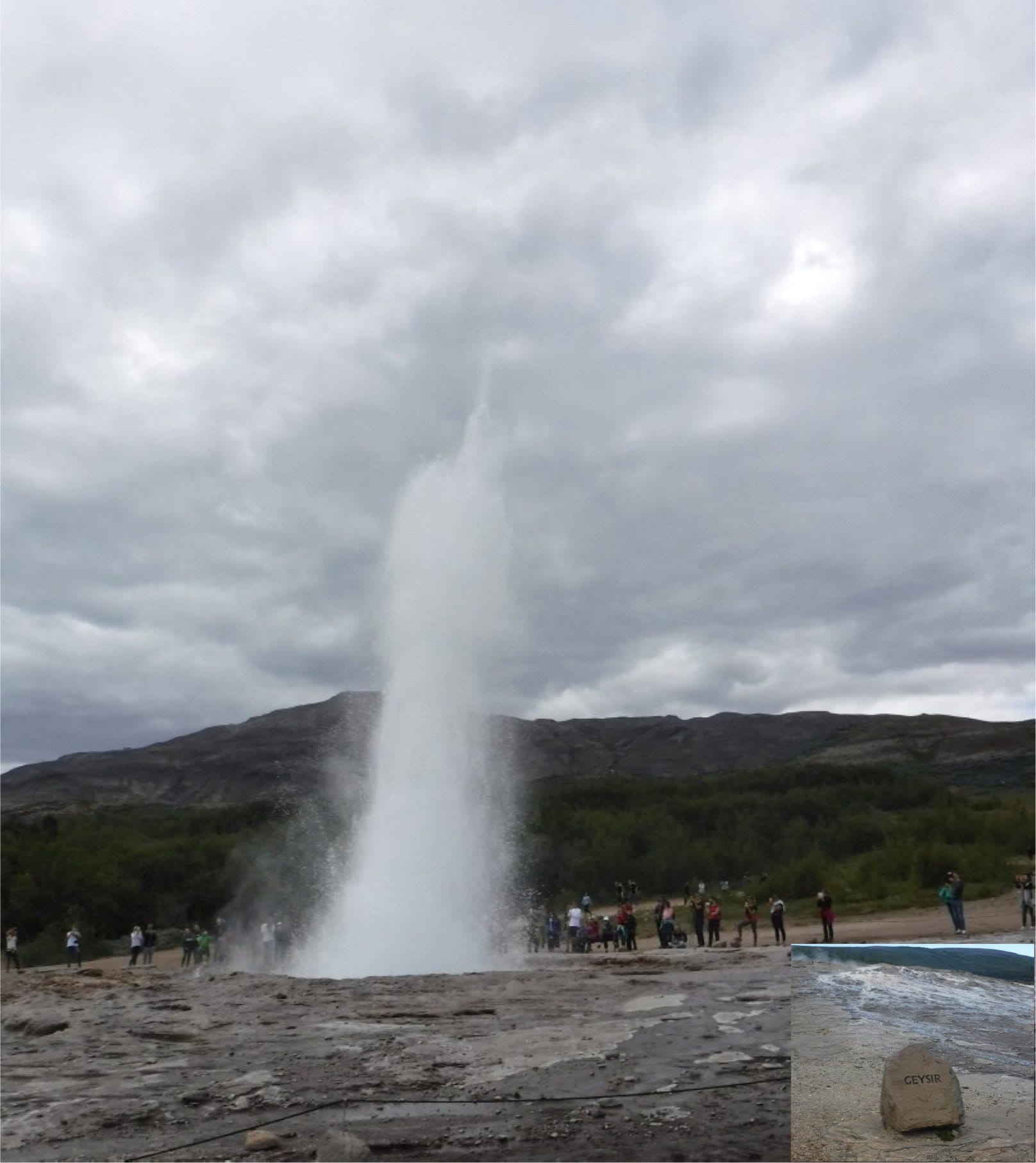 Photo of the orignal Geysir in Iceland erupting with a hot water fountain about 20 metres high