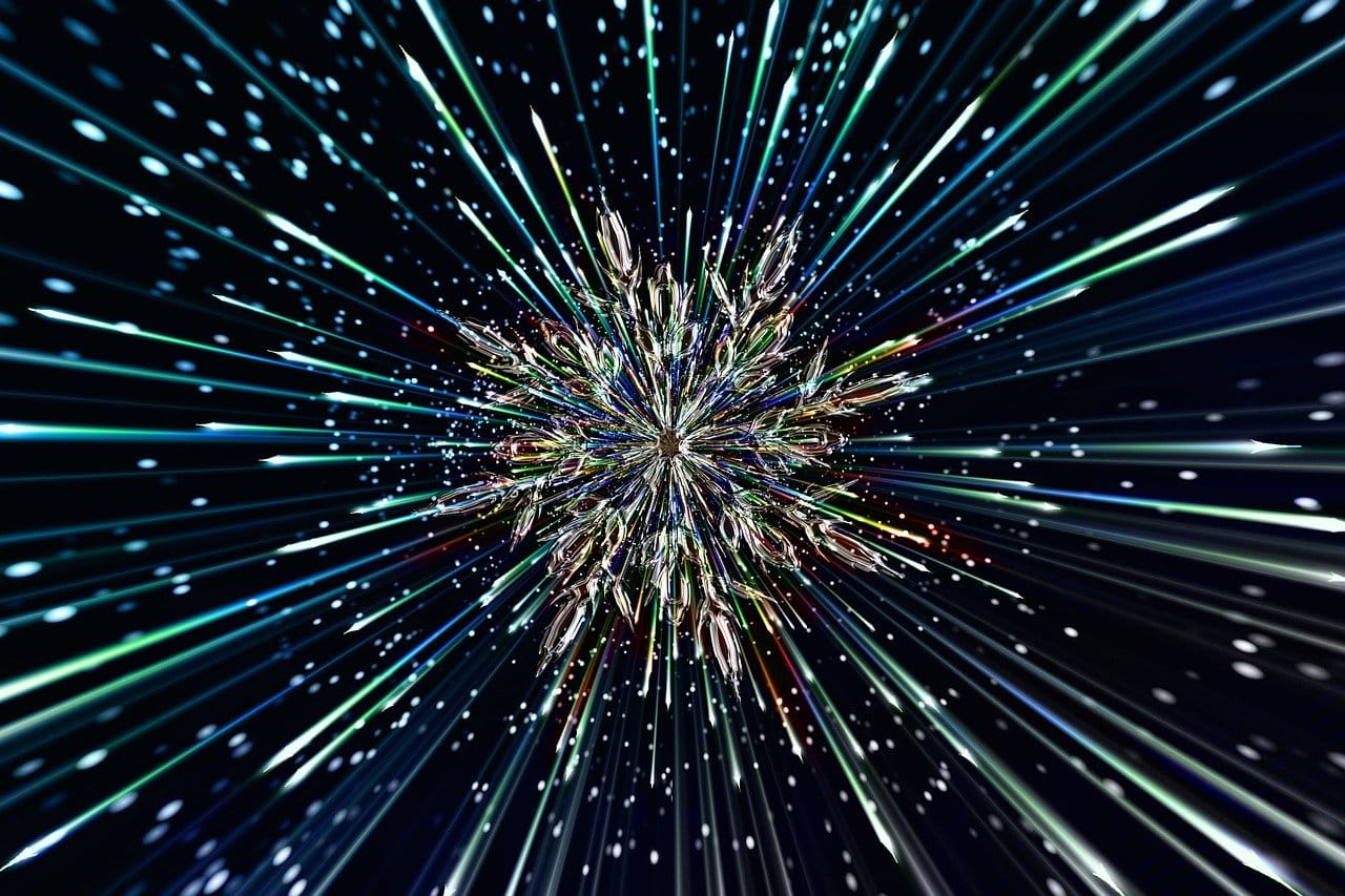 A photo of ice crystals on glass suggests warp-drive special effects.